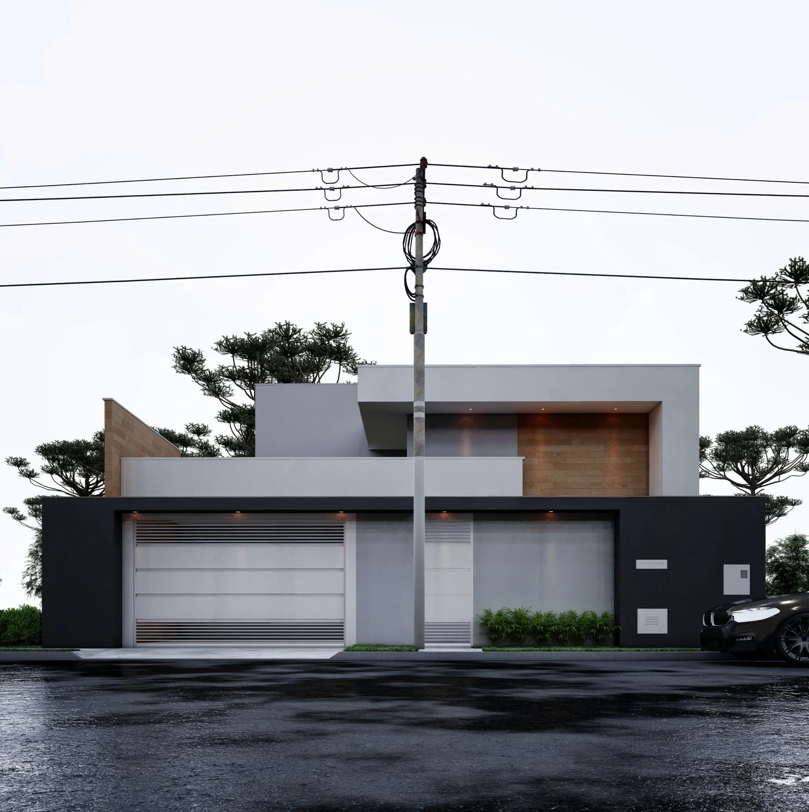 Casa com fachada escura estilo industrial