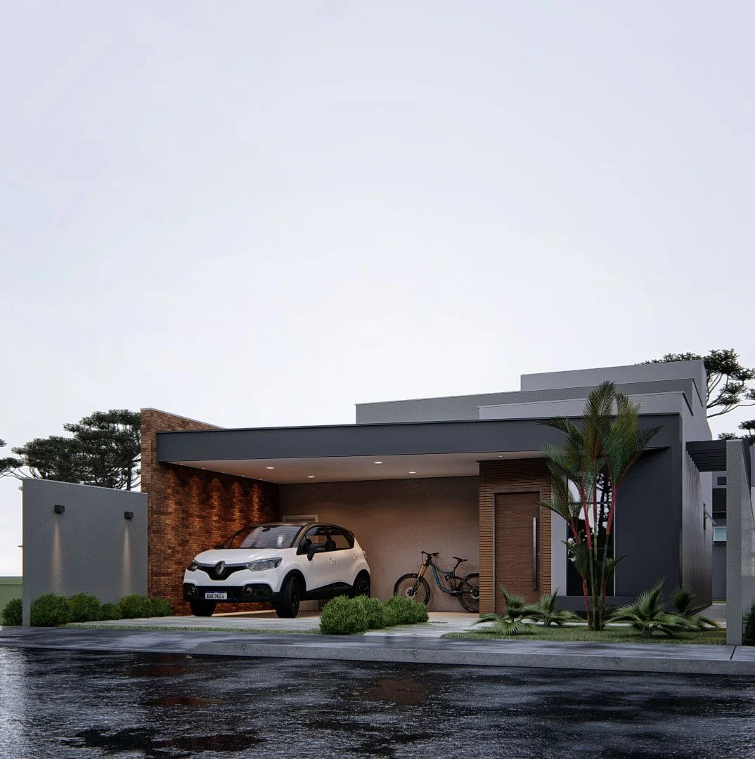 Residência com tijolo aparente e design moderno